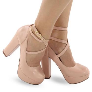 Imagem de Sapato Boneca Meia Pata Salto Alto Grosso P4 - Pedore, Nude, 37