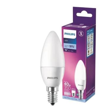 Imagem de Kit 6 Lampadas Led Vela 3,5W = 40W E14 E27 350Lm Philips, 110V/220V (B