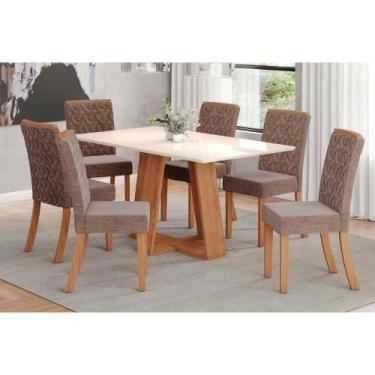 Imagem de Conjunto: Mesa Sala Jantar Lins c/ Tampo Madeirado Reto 160x90cm e 6 C