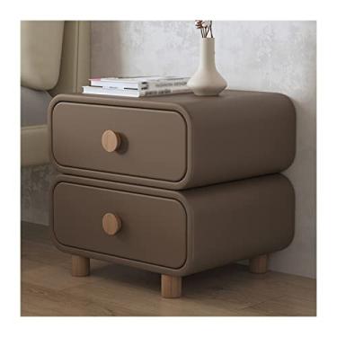 Imagem de Mesa de cabeceira de madeira com 2 gavetas vintage mesa de cabeceira de couro sintético de café com pé de madeira estilo moderno para armazenamento de quarto de móveis 49.8 cm A moldura de cabeceira