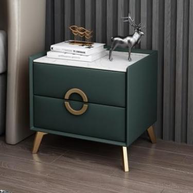 Imagem de Mesa de cabeceira pequena para móveis de quarto, cômoda de madeira para quarto, mesa lateral de café com armazenamento, mesa de cabeceira com 2 gavetas, mesa de cabeceira de madeira maciça, verde