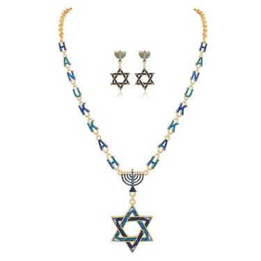 Imagem de NLCAC Colar de Hanukkah, estrela de Davi, menorá, Dreidel, pingente, brincos, feriado judaico, Hanukkah, acessórios para presentes, Zinco, Sem Pedra Preciosa