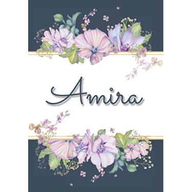 Imagem de Amira: Carnet de notes A5 | Prénom personnalisé Amira | Cadeau d'anniversaire pour femme, maman, sœur, copine, fille ... | Design : floral | 120 pages lignée, Petit Format A5 (14.8 x 21 cm)