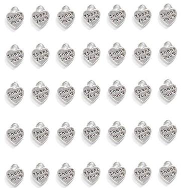 Imagem de Ruwado 50 peças de berloque de agradecimento em formato de coração pingente de contas dupla face para fazer joias faça você mesmo encontrar pulseira colar acessórios de ação de graças arte artesanal (prata)