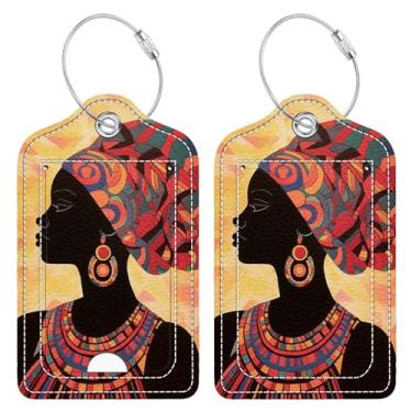 Imagem de Bvkilrvc 2 etiquetas de bagagem para mala, lindas etiquetas de couro exclusivas para meninas negras com capa de privacidade completa, alça de aço inoxidável para mulheres e homens, mochila de viagem