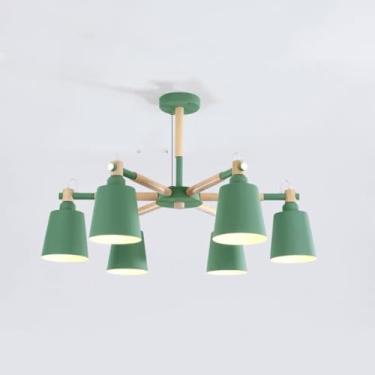 Imagem de OASISEN Lustre Sputnik de decoração de madeira vintage moderno LED metal luminária suspensa macaroon delicado para restaurante, armazém, celeiro, sala de estar