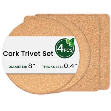 Imagem de KITWILD Trivets de Cortiça de Alta Densidade com 8" de Espessura para Pratos Quentes, Pratos e Bancadas de Cozinha, Porta-Copos Redondo de Cortiça Resistente Ao Calor com Partícula (8*0,4 Polegadas, 4