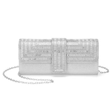 Imagem de DTGN Bolsas de noite, bolsas de mão para mulheres, formais, de lantejoulas, strass, brilhantes, elegantes para festa de casamento e discoteca, Prata, L (US 12)