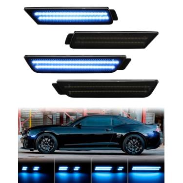 Imagem de PWOBVZ Luzes refletoras laterais de LED azul gelo para Chevy Camaro 2015, 2016, 2017, 2018, 2019, 2020, 2021, 2022, 2023, lentes fumadas, dinâmicas, LED, para-choques dianteiros e traseiros, pacote