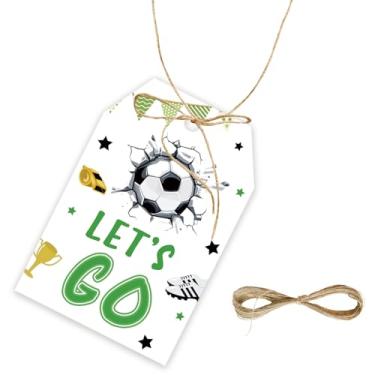 Imagem de 50 peças de etiquetas de agradecimento de futebol, etiqueta de presente de futebol com cordão para festa esportiva, etiquetas de papel de agradecimento de futebol para lembrancinhas de
