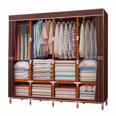 Imagem de Guarda-roupa Armário de guarda-roupa de cor sólida moderno simples oxford pano guarda-roupa de madeira maciça reforçado reforçado casa quarto montagem armazenamento armário