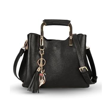 Imagem de Bolsa feminina com alça superior - bolsas transversais, pequena bolsa de couro vegano, preta, presentes para mulheres, Preto, Small, Bolsa de mão com alça superior