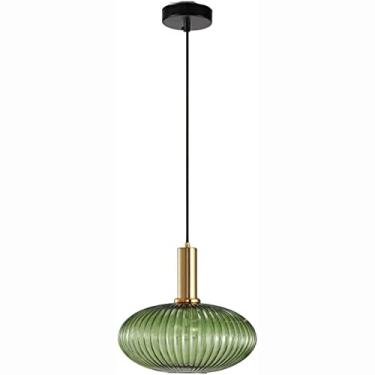 Imagem de Nórdico Vidro Luz Pendente Moderno Simples Led Lâmpada Suspensa Estilo Japonês Lanterna Listrada Lustre Para Ilha De Cozinha Restaurante Bar(30X28CM, 9W,Green, Cool White)