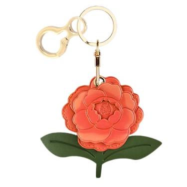 Imagem de Capa de couro compatível com AirTag, linda capa protetora para Apple Air Tag com anel de chaveiro, antiarranhões, rastreador GPS para chaves, bolsa, animais de estimação (peônia vermelha)