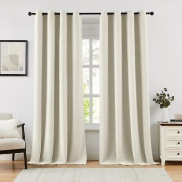 Imagem de Cortinas de linho 100% blackout naturais para quarto, cortinas pretas de 153 cm de comprimento, cortinas texturizadas grossas para sala de estar, cortinas de escurecimento de quarto com ilhós, 132 cm