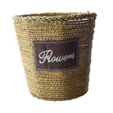 Imagem de ＡＷＨＡＯ Cesta de tecelagem de palha para plantas, recipiente elegante, novidade, cesta de flores, vaso de flores para sala de estar, quintal, pátio, Cone Invertido