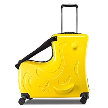Imagem de AOWEILA Bagagem infantil leve com rodas giratórias e cinto de segurança, linda mala rígida com rodinhas para meninos e meninas, bolsa de viagem infantil para avião e férias, Amarelo, 20 Inch（suggest 1