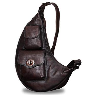 Imagem de Bolsa masculina de couro genuíno para motocicleta, bolsa de ombro antifurto, bolsa transversal, mochila de viagem casual, DarkCoffee