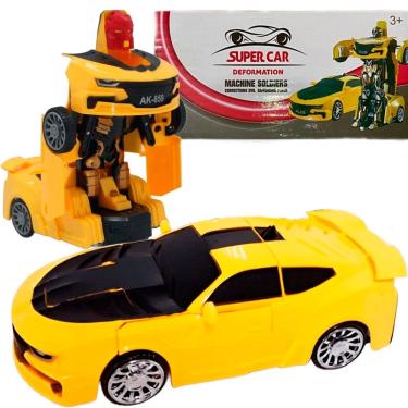 Imagem de Carro Robô Brinquedo Elétrico Amarelo Transformers LEDs Som