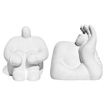 Imagem de Kit Estátuas Decorativas Gigante Pensativo e Admirado Artesanais em Cimento (Branco)