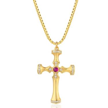 Imagem de BENEIGE Colar de cruz de ouro banhado a ouro 14 K, delicada, simples, corrente de zircão cúbico, colar com pingente de cruz celta, joia para mulheres e homens, Latão, Sem Pedra Preciosa