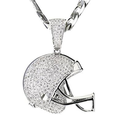 Imagem de metaltree98 Conjunto de corrente cubana com pingente de capacete de futebol americano banhado a prata BCH 1149 P, Latão