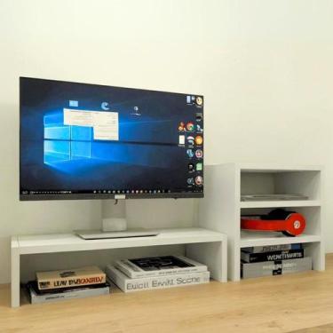 Imagem de Kit suporte de mesa monitor e escaninho organizador Branco - Móveis No