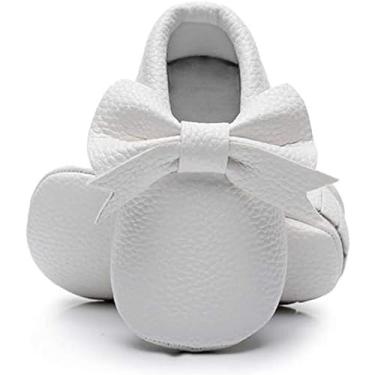 Imagem de Bebila Mocassins de bebê com franjas de laço duplo - Sapatos de bebê com sola macia para meninas e crianças pequenas, Branco-A, 12-18 Months Toddler
