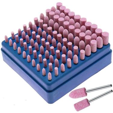 Imagem de Kit 100 Ponta Montada Rebolo Abrasivo Rosa 3Mm Para Retífica