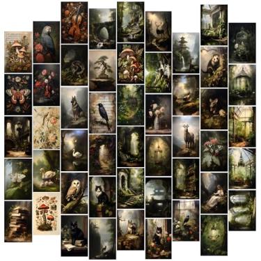 Imagem de TWNSLLA Dark Cottagecore Decor, Cottagecore Wall Decor Dark Academia Imagens estéticas, arte de parede de cogumelo floresta temperamental, kit de colagem de parede grunge, pôsteres de natureza vintage