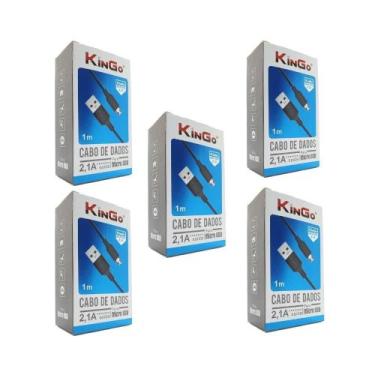 Imagem de Kit 5  Cabos USB V8 Kingo Preto 1m 2.1A para Galaxy J5 Pro - Yellow Ce