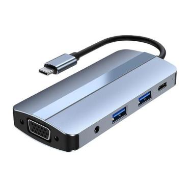 Imagem de Adaptador Tipo-C 8 em 1 - Hub com USB 3.0, 2.0, Áudio, PD, VGA, HDMI, 
