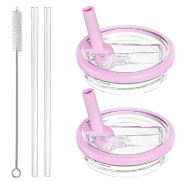 Imagem de 2 peças de tampa flip à prova de vazamento de canudo de 1,134 g para Stanley H2.0 Quencher, substituição de tampa Stanley 1,134 g para Stanley Cup Accessories ProTour, 2 canudos reutilizáveis e 1