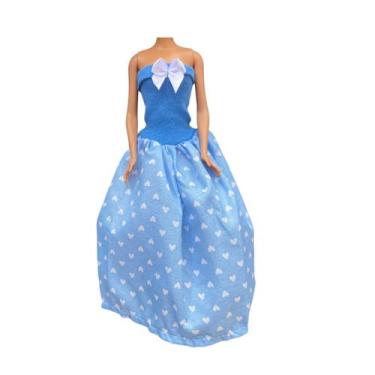 Imagem de Vestido sem alça Longo Azul Estampado Veste Boneca - BTYNA