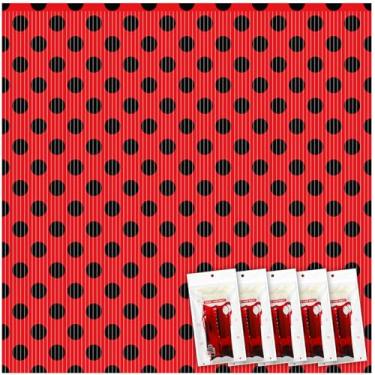 Imagem de Tingjoo 5 peças de cortinas de franja de folha de joaninha preta e vermelha cortina de estanho com franja tema joaninha suprimentos de festa de bolinhas pano de fundo para chá de bebê, decorações de