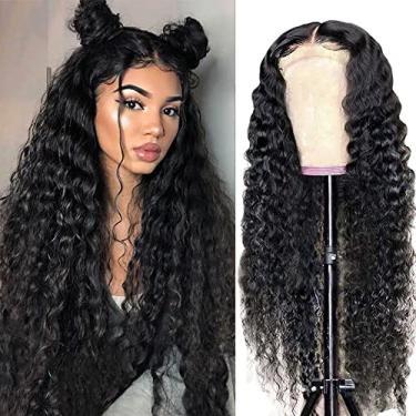 Imagem de Perucas de cabelo humano 180% densidade HD transparente ondulado profundo lace frontal perucas 13 x 4 encaracoladas para mulheres negras, onduladas frontais, cabelo humano pré-arrancado com cabelo natural de bebê (61 cm, preto natural)