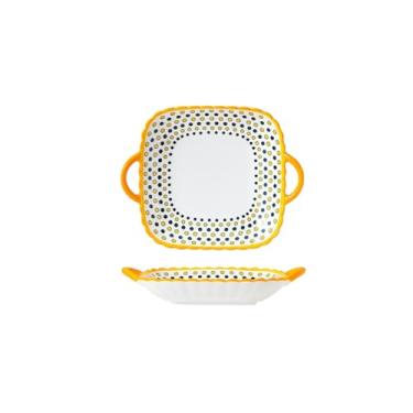 Imagem de Conjunto de tigela e prato personalizados de estilo japonês, utensílios de mesa de cerâmica para casal - prato quadrado de orelha dupla de 23,5 cm - notável