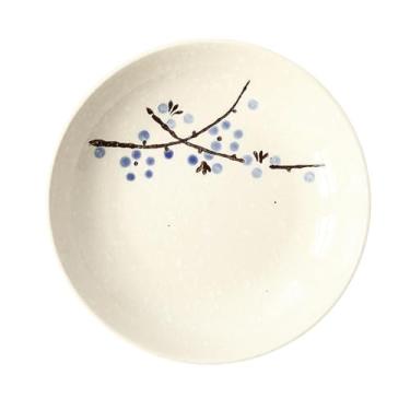 Imagem de Utensílios de mesa de cerâmica circulares pintados à mão florais de 20 polegadas/estilo japonês, prato de sopa dim sum doméstico - prato de arroz de 20 cm - ameixa azul