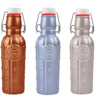 Imagem de Garrafa De Vidro 300ml Cactos Metálica C/Tampa Hermética (Azul)