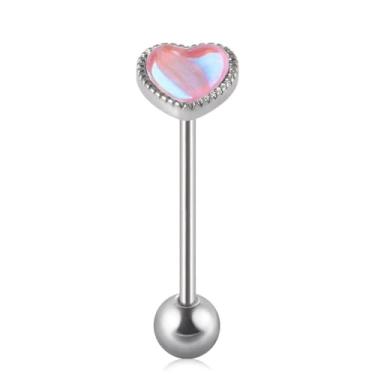 Imagem de Niaspi 14G Aurora Anéis de língua de coração para mulheres cirúrgico aço inoxidável piercing de língua joia 16 mm barra reta cartilagem hélice brincos piercings corporais hipoalergênicos, 14g, Aço