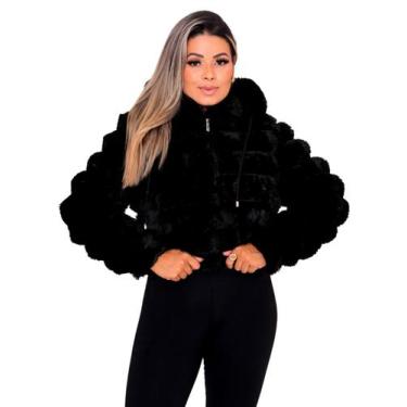Imagem de Jaqueta Peluciada Feminina Com Capuz Alto Inverno Preto - Ast Store, P
