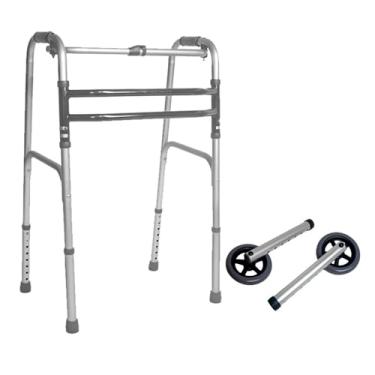 Imagem de Andador Aluminio Idoso Dobrável Até 130kg 3 Barras + Par de Rodas