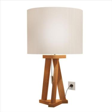 Imagem de Abajour de Mesa Reto Juno Base Madeira e Cúpula Crú Sal