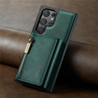 Imagem de HJZSZX Para Samsung S23 Plus Luxo Magnético Couro Zíper Carteira Cartão Telefone Capa Flip Stand Bolsa (Para Samsung S23 Plus/verde)