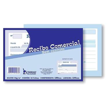 Imagem de Recibo Comercial S/Canhoto 50 Folhas - Pacote C/5 Blocos
