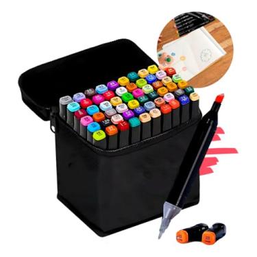 Imagem de Kit 60 Canetinhas Coloridas Touch Com Ponta Dupla e Estojo Canetas Marcadores Coloridos Para Desenho Colorir Livros Ilustrar Pintura Escola Escolar