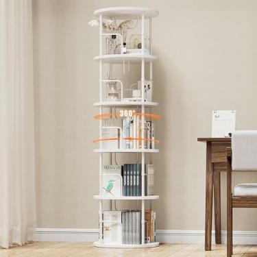 Imagem de ALLSTAND Estante giratória de 5 níveis, torre de estante giratória empilhável com tela de 360°, estante de canto giratória para quarto, sala de estar, branca