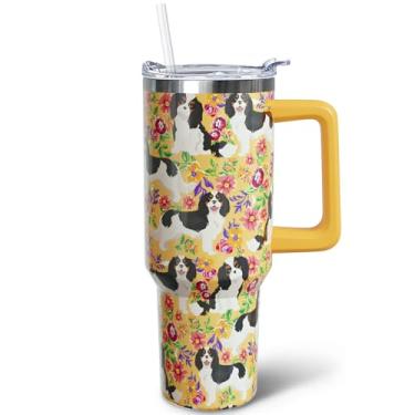 Imagem de puhnhsv Copo King Charles Cavalier Spaniel de 1,134 g com alça, copo de aço inoxidável isolado para cães, canecas de café, caneca de viagem, garrafa de água, presentes para amantes do rei Charles