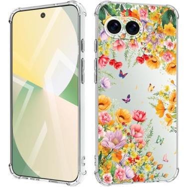Imagem de Dcwunk Capa para Google Pixel 9A, 5G, flores, fina, antiqueda, à prova de choque, macia, à prova de choque, transparente, capas protetoras de telefone 16,285 cm para mulheres (vitalidade de verão)