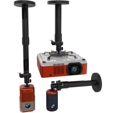 Imagem de Suporte universal para projetor para montagem em parede e celular, altura ajustável, com disco espiral, cabeça de junta giratória e placa de liberação rápida. Âncoras de drywall, parafusos de expansão